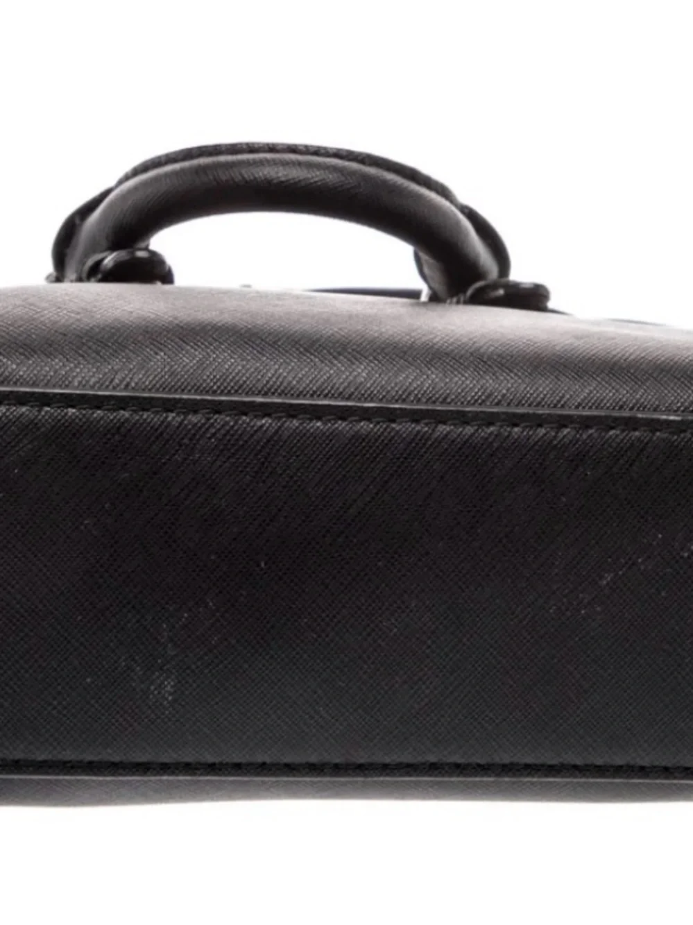 Michael Kors Ciara Black Mini Saffiano Leather Dome Satchel with Gold MK Charm - Picture 6 of 6